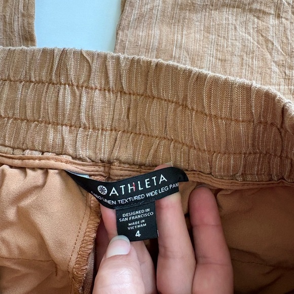 Athleta Cabo Linen Textured Wide Leg Pants Size 4 Sienna Brown - Picture 4 of 12